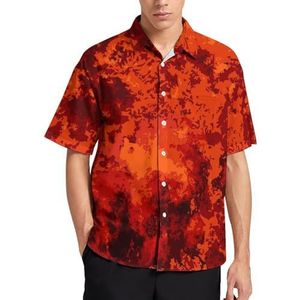 Abstract Fire Flames Rode Camo Zomer Heren Shirts Casual Korte Mouw Button Down Blouse Strand Top met Zak L