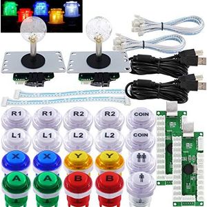 SJ@JX Arcade 2 Player Game Controller Stick DIY Kit LED Buttons with Logo MX Microswitch 8 Way Joystick USB Encoder Cable for PC MAME Raspberry Pi Color Mix