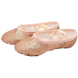 Balletschoenen, Platte canvas balletschoenen, Balletoefeningschoenen met zachte zool, Gymnastiekschoenen for dames, Balletoefening (Color : Gold, Size : 27)