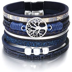 Charme parel lederen armbanden voor dames mode dames Boheemse meerlagige brede wikkelarmband vrouwelijke sieraden, blauw