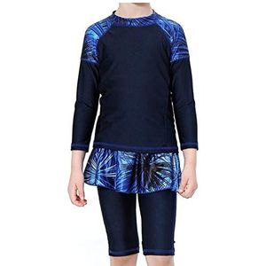 Kinderen Meisjes Bescheiden Badmode 3 Stuks Islamitische Burkini Tankini's Zwemmen Kostuums Ouder-Kind Moslim Badpakken UV Badmode Set Zonbescherming Surfen Pak, Blauw, 130 cm