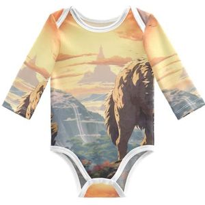 KAAVIYO Coole witte wolf babybody met lange mouwen, katoenen bodysuit voor neutrale pasgeborenen, 3-24 maanden, Patroon., 3 Maanden