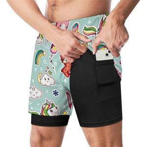 Leuke kat alpaca eenhoorn ijs kroon grappige zwembroek met compressie voering & zak voor mannen board zwemmen sport shorts