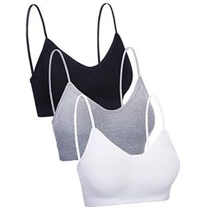 Boao 3 stuks V-hals tube top beha naadloos gewatteerd hemdje bandeau sportbeha slaapbeha met elastische bandjes (zwart, Zwart, Wit, Grijs, XL/XXL