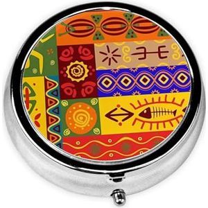 Afrikaanse nationale patronen draagbare pillendoos, 3 compartimenten geneeskunde pillenetui, bedrukte pillenorganizer voor zakportemonnee en reizen