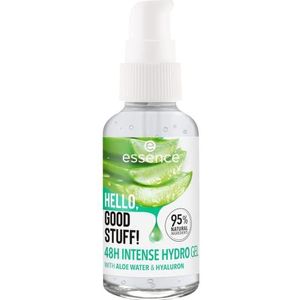 Essence HELLO, GOOD STUFF! 48h INTENSE HYDRO GEL, gezichtsserum, transparant, hydraterend, gladmakend, voedend, natuurlijk, gelig, veganistisch, olievrij, zonder alcohol, zonder parabenen, 3-pack