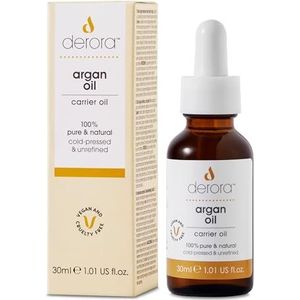 Derora Marokkaanse arganolie, verzorgt huid, haren en nagels, anti-veroudering, 100% zuiver, koudgeperst en ongeraffineerd, natuurlijk, antioxidant en rijk aan omega 6 & vitamine E (30 ml (1 stuks)