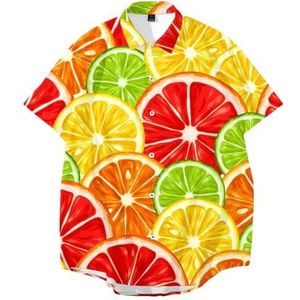 Ffnkrnfi Mannen Fruit Patroon Shirt 3D Print Kleurrijke Casual Strand Hawaiiaanse Shirt Zomer Korte Mouw Plus Size Knop Blouse, 00215, XXL