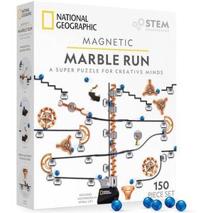 NATIONAL GEOGRAPHIC Magnetische marmeren run - 150-delige STEM-bouwset voor kinderen en volwassenen met magnetische track- en trucstukken en ks voor het bouwen van een marmeren doolhof op elk