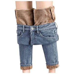 SSLLM Dames winter jeans fleece gevoerde warme denim jeggings broek hoge taille slim fit thermische jeans thermische jeans thermische broek voor vrouwen tieners dubbele fleece gevoerd jeansbroek dikke