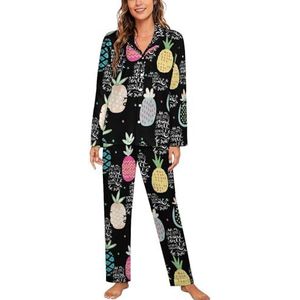 Ananas Pattern2 Vrouwen Lange Mouw Button Down Nachtkleding Zachte Nachtkleding Lounge Pyjama Set M