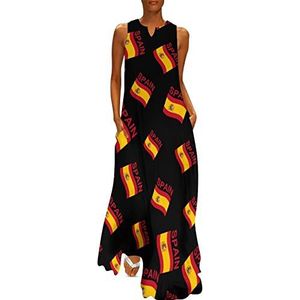Vlag van Spanje dames enkellengte jurk slim fit mouwloze maxi-jurken casual zonnejurk 2XL