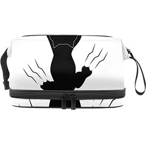 Grote capaciteit reizen cosmetische tas,Make-up tas,Waterdichte make-up tas Organizer, kat grijpen met klauwen, Meerkleurig, 27x15x14 cm/10.6x5.9x5.5 in