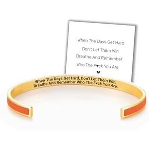 Don't Let The Hard Days Win Color Bangle, Engraving Inspirational Message Cuff Bangle Bracelet for Women, Personalized Motivational Jewelry Gifts for Mom Daughter Sister Friends (Orange)