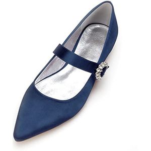 Dames Trouwschoenen Gesloten Teen Dames Flats Schoenen Lage Hak Satijnen Pumps Mode Slingback Bruiloft Schoenen Vrouwen Bruids Schoenen,Dark blue,37 EU