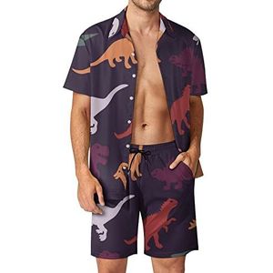 Veelkleurige Dinosaurussen Hawaiiaanse Sets voor Mannen Button Down Korte Mouw Trainingspak Strand Outfits 3XL