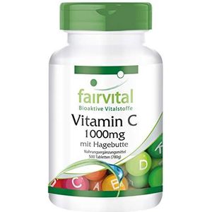 Fairvital | Vitamine C 1000mg met rozenbottels - HOOG GEDOSEERD - 500 tabletten - VEGAN - maagvriendelijk - 1,5 jaar voorraad verpakking
