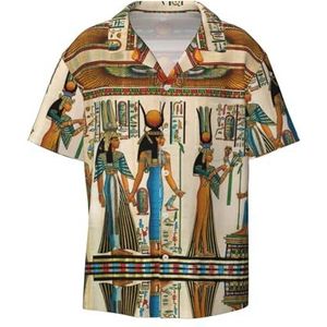 OdDdot Vrouwen in het Oude Egypte Print Mannen Button Down Shirt Korte Mouw Casual Shirt voor Mannen Zomer Business Casual Jurk Shirt, Zwart, XL