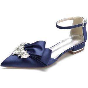 JOEupin Dames puntige teen kristal trouwschoenen voor bruid platte steentjes bruids flats avond prom party jurk schoenen pumps, Donkerblauw, 39.5 EU