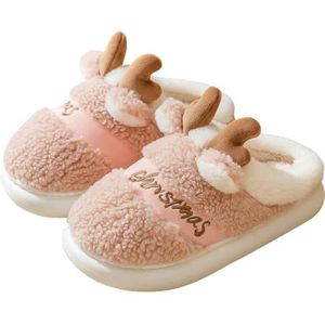 BOSREROY Pluizige 3D Elanden Winter Slippers - Kerst Antislip Cartoon Unisex Slides, roze, One Size
