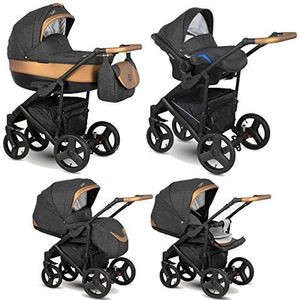 Kinderwagen 2in1 3in1 Isofix Autostoel 12 Kleuren Gratis Accessoires Leo by ChillyKids Antraciet Koper BA-9 2in1 Zonder Babyzitje