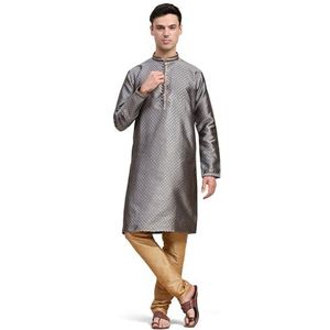 SKAVIJ Heren Kurta Pyjama Etnische Indiase Kleding Jurk (Grau, S)