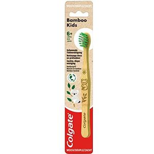 Colgate Bamboo Kids Tandenborstel, zacht, 1 stuks, handtandenborstel voor kinderen vanaf 6 jaar, met zachte haren, met diermotief (niet naar keuze)