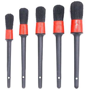 Swpeet 5 stuks premium natuurlijke zwijnen haar detail borstel set, automotive detaillering borstels voor het reinigen van wielen/motor/interieur/emblemen/interieur/exterieur/luchtopeningen