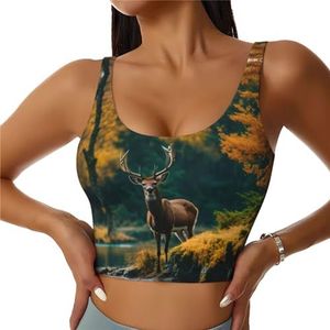 GFXEDSAH Herten Bear Eland Print Yoga BH's, workout tops met ingebouwde beha, stijlvol racerback ontwerp met gewatteerd comfort, Zwart, S