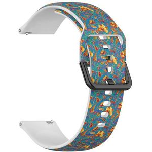 Compatibel met Garmin Forerunner 255/255 Music/265/745/Venu 2/Venu 3/Vivoactive 4, (Paisley Aquarel Bloemen Tegel Rose Lily Camelia Zonnebloem) 22 mm Zachte Siliconen Sportband Armband Strap