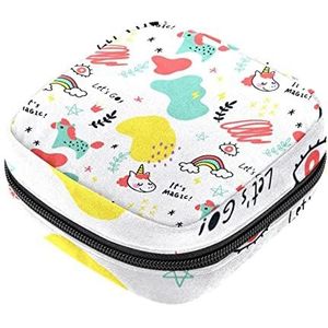 Maandverband Opbergtas, Vrouwelijke Product Pouches Draagbare Periode Kit Tas voor Meisjes Vrouwen Dames Mooie Hand Getrokken Dieren World-01, Meerkleurig, 4.7x6.6x6.6 in/12x17x17 cm