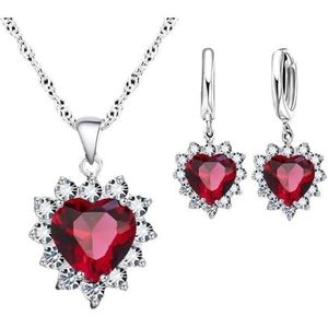 FDEETY Sieraden Set voor Vrouwen Kristal Hart Hanger Ketting Oorbellen Set Bruiloft Prom Sieraden Verjaardagscadeaus, Messing Edelsteen Zilver