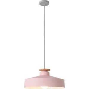 LANGDU Macaron creatieve lampenkap enkele kop kroonluchter met houten aluminium hanglamp E27 voet - verstelbaar koord thuis hanglampen for keukeneiland studeerkamer woonkamer bar(Color:Pink,Size:35cm)