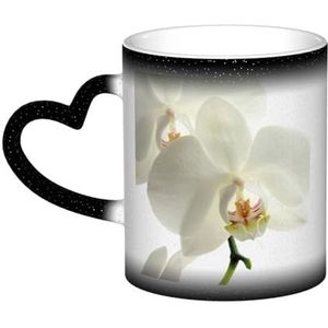 Bloemen Witte Bloemen Orchidee Elegante Moderne Trendy, Keramiek Mok Warmtegevoelige Kleur Veranderende Mok in de Hemel Koffie Mokken Keramische Cup 330ml