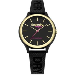 Superdry Dames 'Sapporo Fluro Pop' quartz metaal en siliconen casual horloge, kleur: zwart (model: SYL151BG), riem