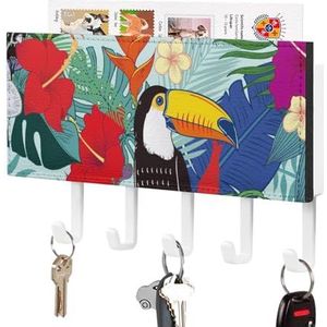Tropische papegaai vogels met jungle bloemen sleutelhaken wandmontage post organizer zelfklevende sleutelhanger voor hal entree keuken badkamer