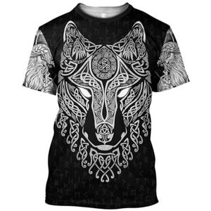 JHBTFQ Viking T-shirt voor Mannen Odin Raaf Wolf Hamer van Thor Print Scandinavisch Zomer Korte Mouw Shirt Middeleeuws Cadeau,Celtic wolf white,4XL