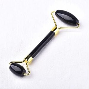 Natuurlijk kristal 1PC Natural Facial Double-Roller Massage Tool Rose Quartz Healing Crystal Polished Massager for Unisex Face Geschenk (Color : Obsidian)