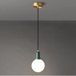 LANGDU Scandinavische moderne eenvoudige kroonluchter geheel koperen hanglamp marmer pauwgroene lampenkap geschikt for keukeneiland studeerkamer woonkamer bar hanglamp(Color:Jade Green)