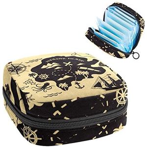 Piraat Kaart,Periode Pouch Draagbaar,Tampon Opbergtas,Tampon Houder voor Portemonnee Vrouwelijke Product Organizer, Meerkleurig, 4.7x6.6x6.6 in/12x17x17 cm