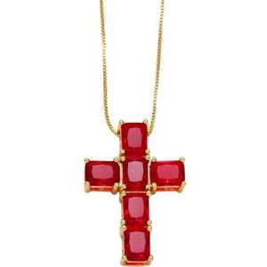 Dames CZ Kristallen Kruisketting Heiligen Koper Verguld Box Ketting Kruisketting Religieuze sieraden (Style : Red)
