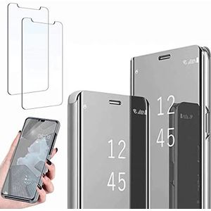 Ttianfa case voor LG Q60 Flip case hoesjes Spiegel telefoon case,spiegel leren PU Screen Protector Kickstand Volledige Bescherming 360 graden stootvast,case Schokbestendig voor LG Q60,Zilver