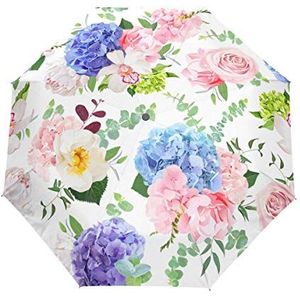 Jeansame Rose Orchidee Berry Bloem Elegante Pastorale Vouwen Compacte Paraplu Automatische Regen Paraplu's voor Vrouwen Mannen Kid Jongen Meisje