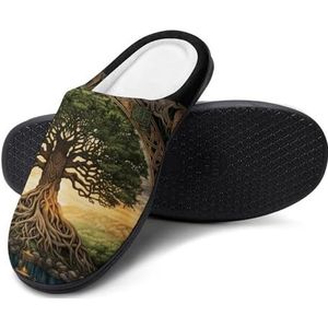 Comfortabele Herenpantoffels Met Traagschuim, Casual Instappers en Warme Huisschoenen, Middeleeuwse Noorse Pantoffels voor Binnen en Buiten(Tree of Life A,13-14(46-47))