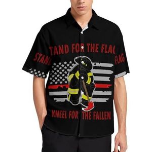US Brandweerman Rode Lijn Vlag Zomer Heren Shirts Casual Korte Mouw Button Down Blouse Strand Top met Zak XL
