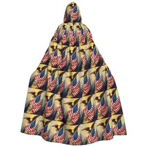 Womens Mens volledige lengte carnaval cape met capuchon cosplay kostuums mantel, 185 cm Amerikaanse Amerikaanse vlag adelaar kunst