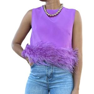 CakfLjkhl Tanktops voor dames Mouwloos Feather Zoom Zomer Losse Crop Top Trendy Blouse Y2K Streetwear,Purper,L