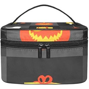 Halloween pompoen make-up organizer tas, reismake-up tas organizer case draagbare cosmetische tas voor vrouwen en meisjes toiletartikelen, Meerkleurig, 22.5x15x13.8cm/8.9x5.9x5.4in