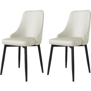 Meal Chairs Set van 2 eetkamerstoelen, PU-leer gestoffeerde bijzetstoel, keukeneetkamerstoel met zwart metalen poten for thuiskoffie(Beige)