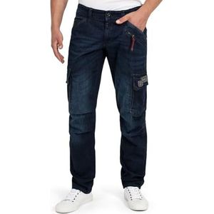 Timezone Heren Cargo Jeans 27-10043-01-3119 RogerTZ Slim met zijzakken, Used Blue Black Wash, 34W / 32L